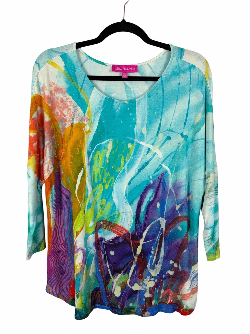 Claire Desjardins Abstract Art Print Tunic Top Multicolor 3/4 Sleeve Size Large